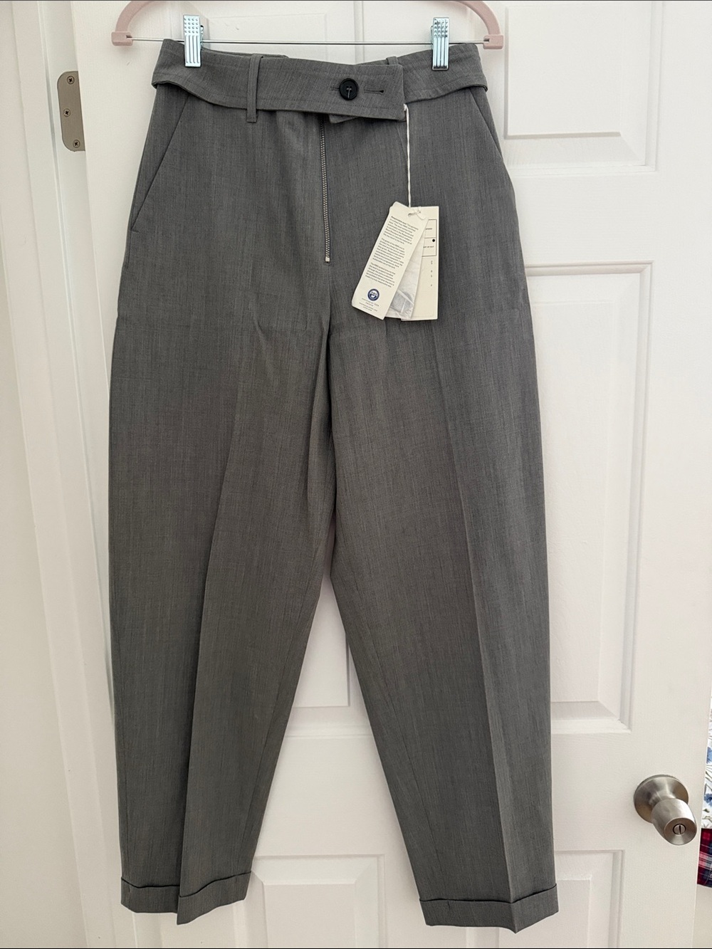 NWT ARKET Women’s Light Gray Wool Tapered Trousers High Waist Size EU 36 / UK 10